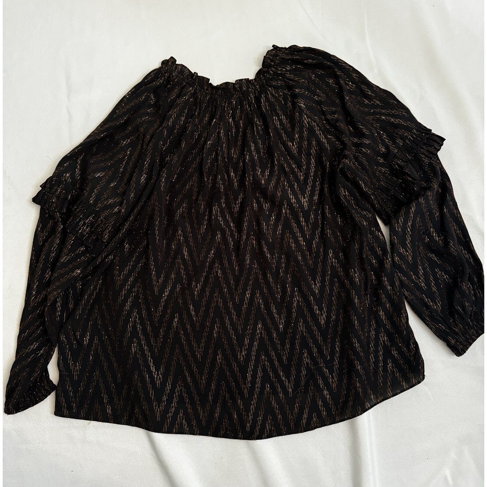 LUMINARY Bronze Metallic Shimmer Long Sleeve Top With Flutter Sleeves Size Small
